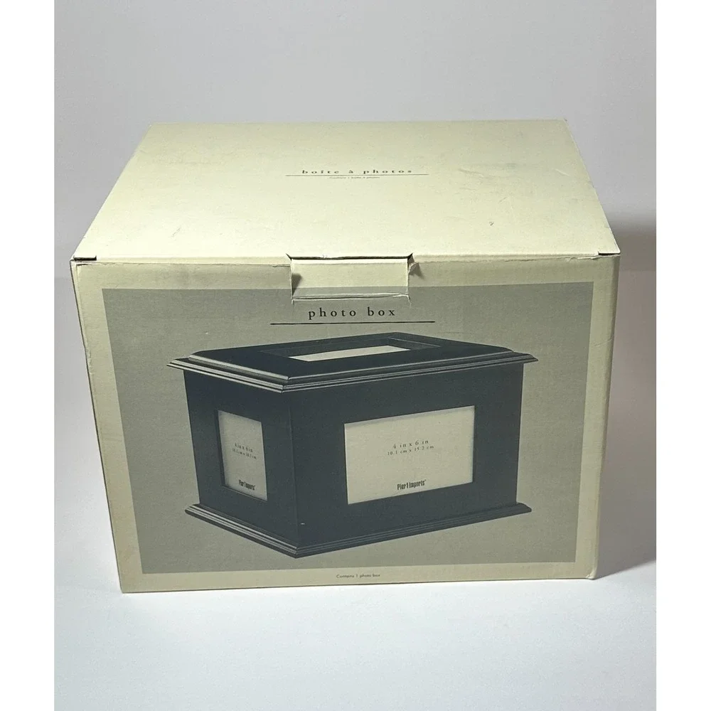 Pier 1 Imports black wooden multi-window photo storage box with display window